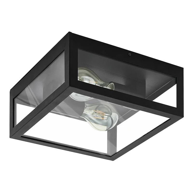 Lámpara de techo baño negra de vidrio, Amadou, IP44