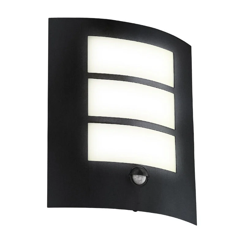 Aplique exterior con sensor de movimiento negro de acero, Elyana, IP44
