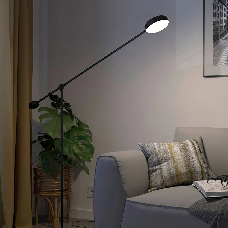 Lámpara de pie de lectura negra de aluminio, Thies, 24W, 3000K LED, regulable en 3 pasos