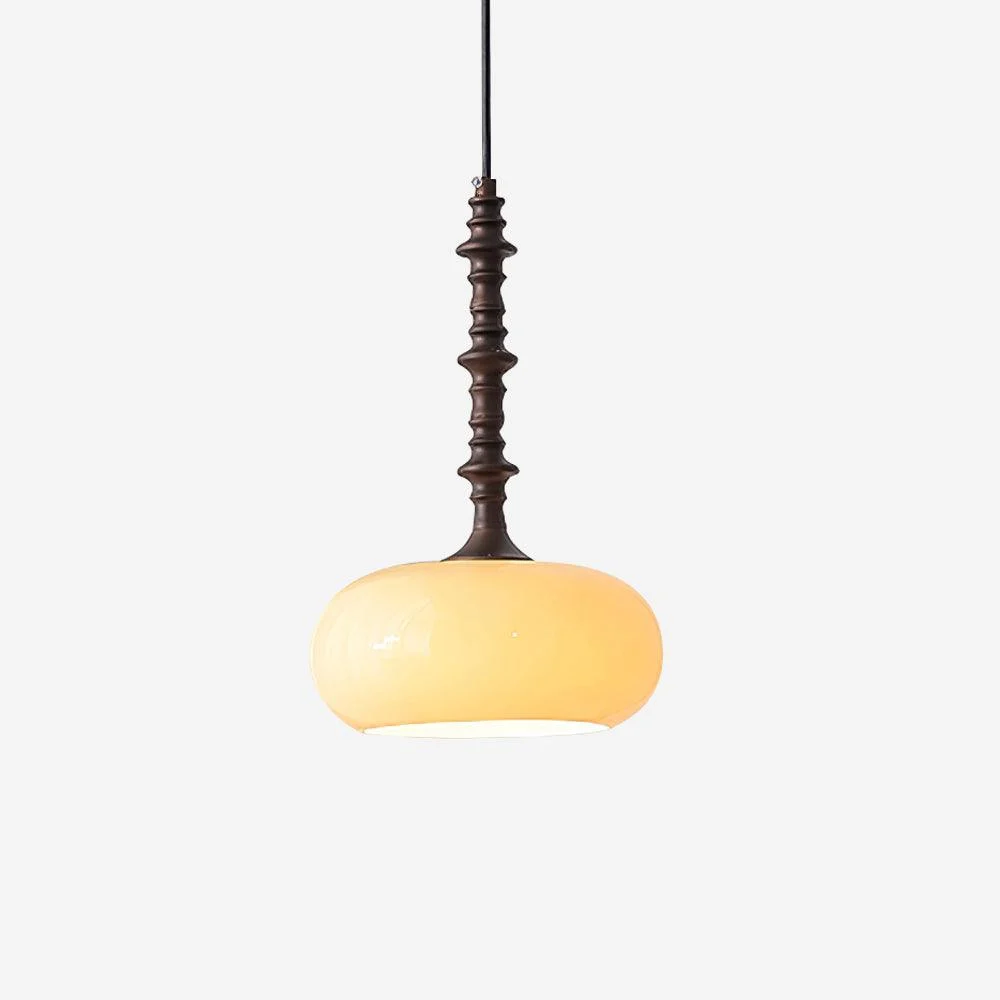 Pendant Lamp White Glass Shade Brown Vintage
