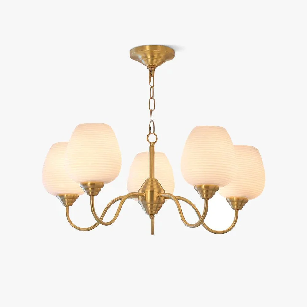 Lustra Chandelier de Latón Antiguo y Cristal Blanco