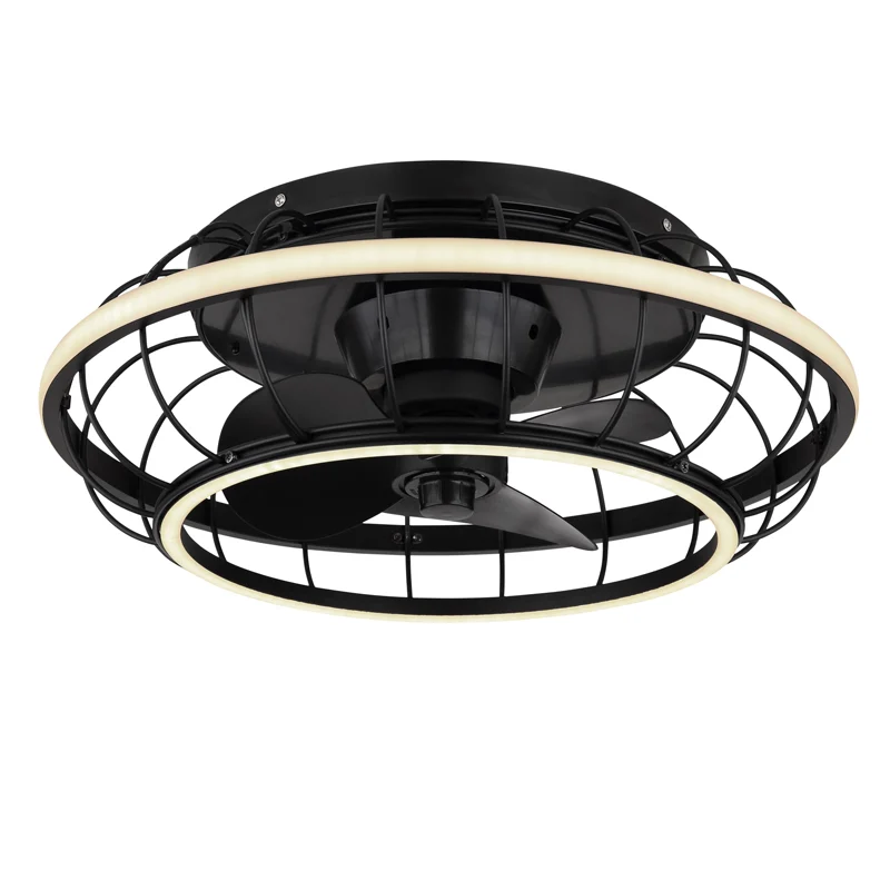 Ventilador de techo negro de metal, Jorne, 30W, ajustable entre luz blanco cálido y frío LED, con mando a distancia