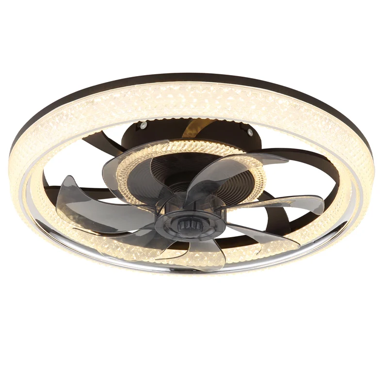 Ventilador de techo negro de acrílico, Kaleb, 30W, ajustable entre luz blanco cálido y frío LED, con mando a distancia