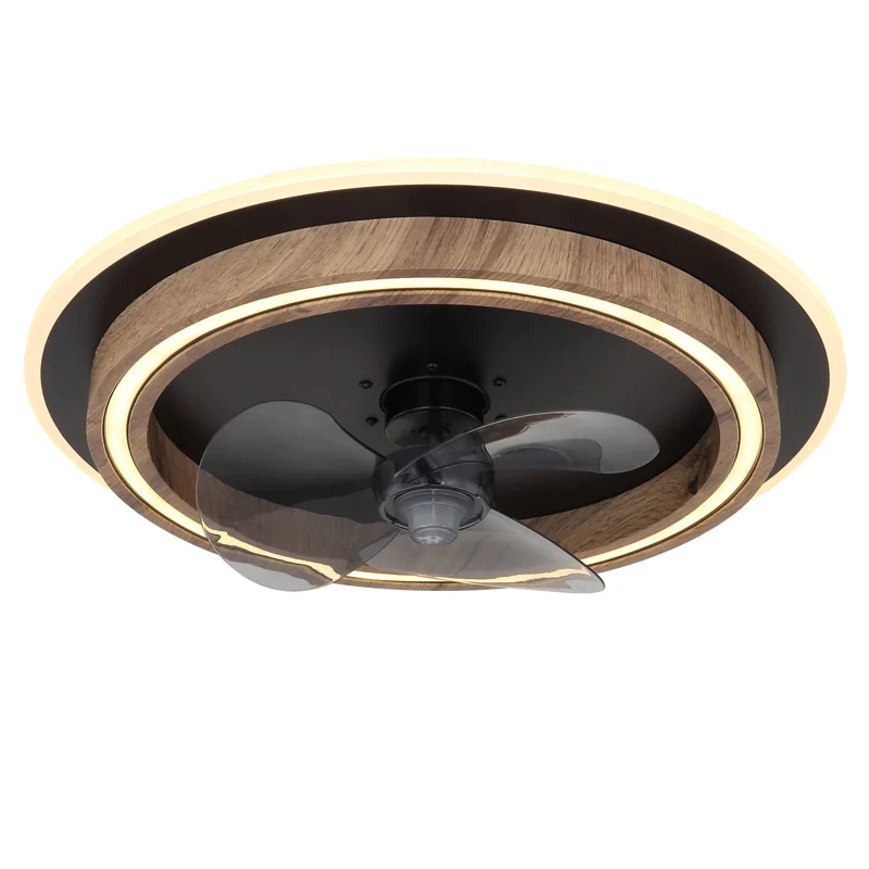 Ventilador de techo marrón de plástico, Lamine, 32W, ajustable entre luz blanco cálido y frío LED, con mando a distancia