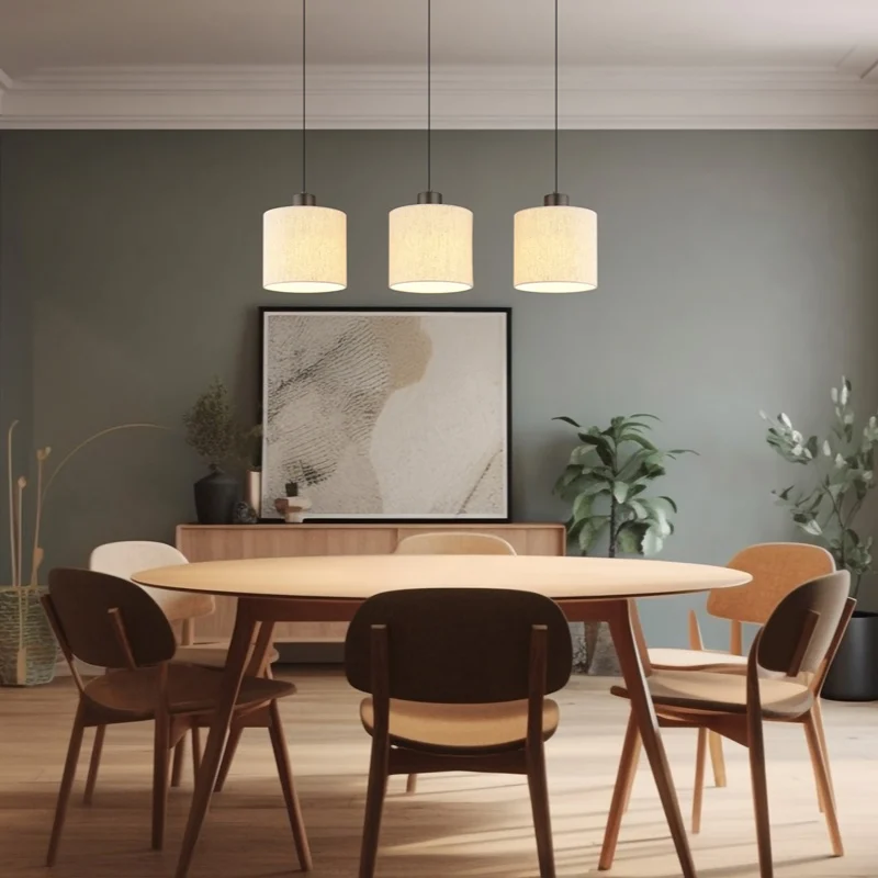 Lámpara colgante crema de tela, Thieu, 24W, 3000K LED