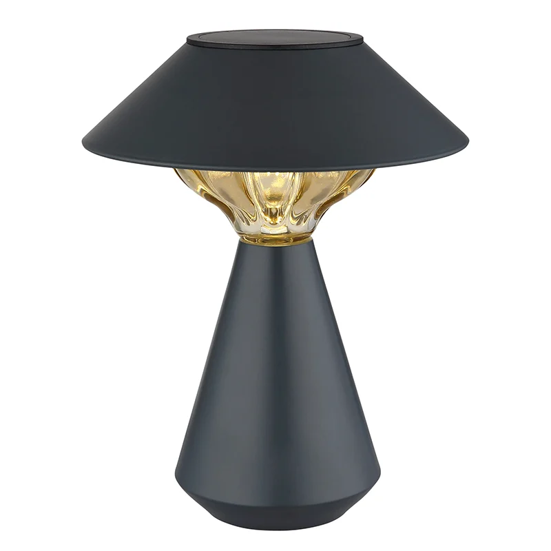 Lámpara de mesa solar negra de plástico, Nasr, 0,06W, 3000K LED, IP44, con interruptor