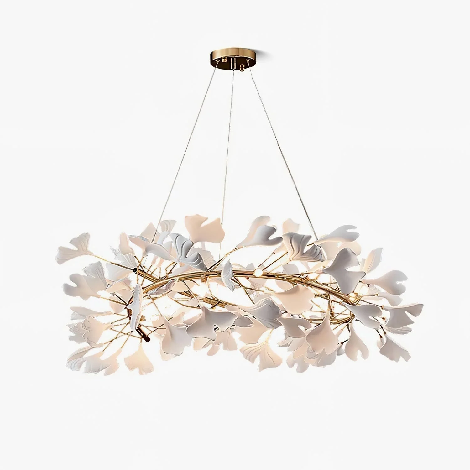Lustra Lámpara Colgante Ginkgo Porcelana Hojas Doradas