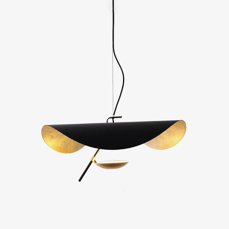 Lustra Lámpara Colgante de Sombrero Curvado en Negro y Oro