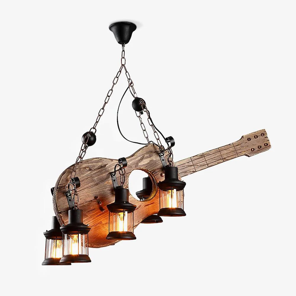 Lustra Lámpara Colgante Guitarra Madera Rústica Vintage