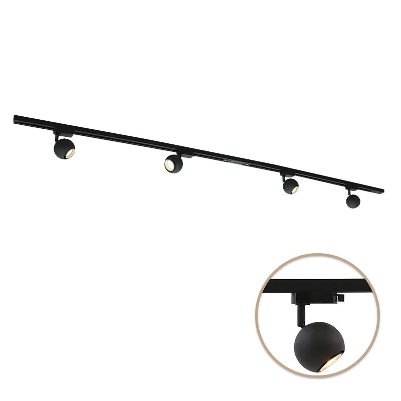 2M sistema iluminación carril monofásico negro + 4 Alco focos de carril