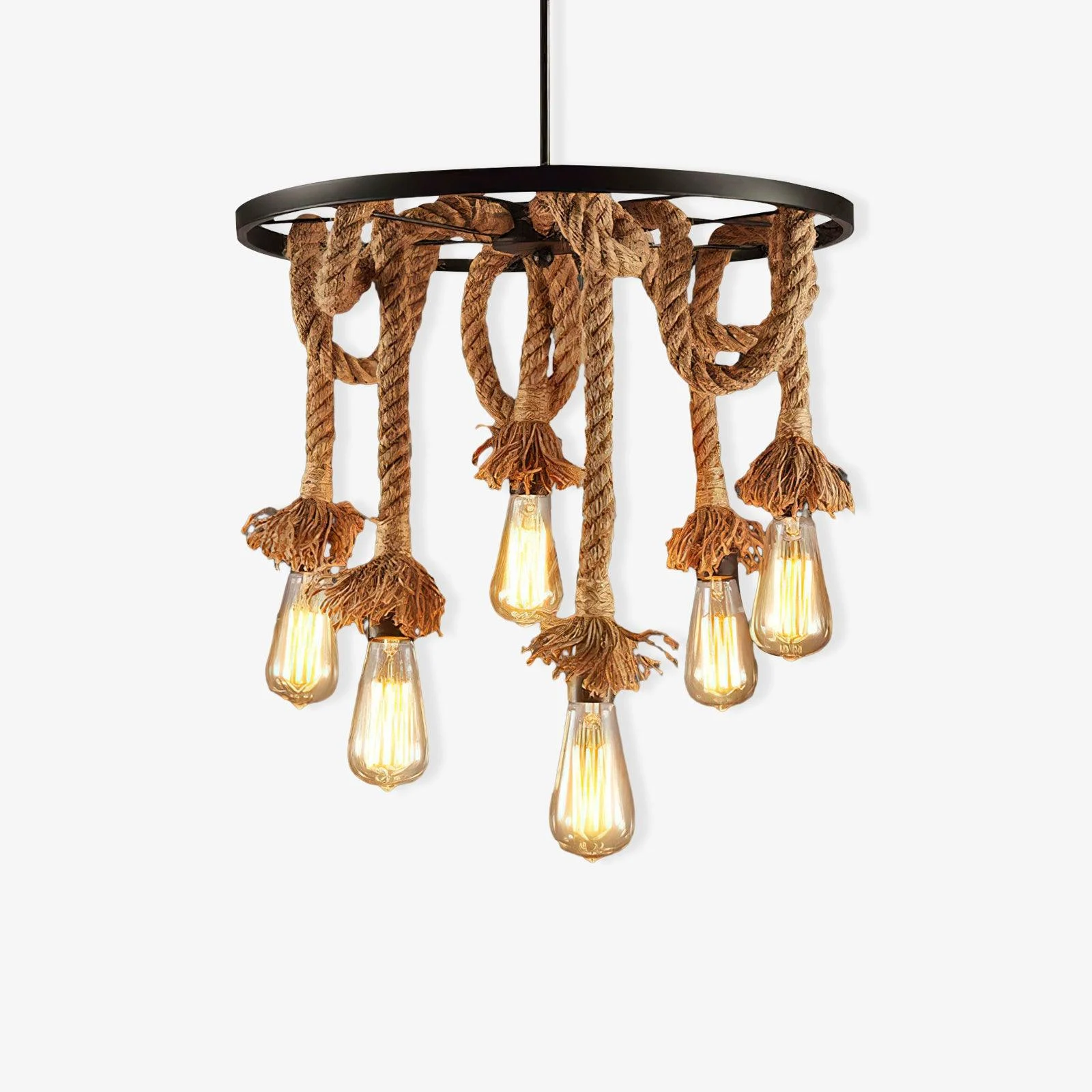 Lustra Chandelier de Cuerda de Cáñamo Industrial de Seis Luces