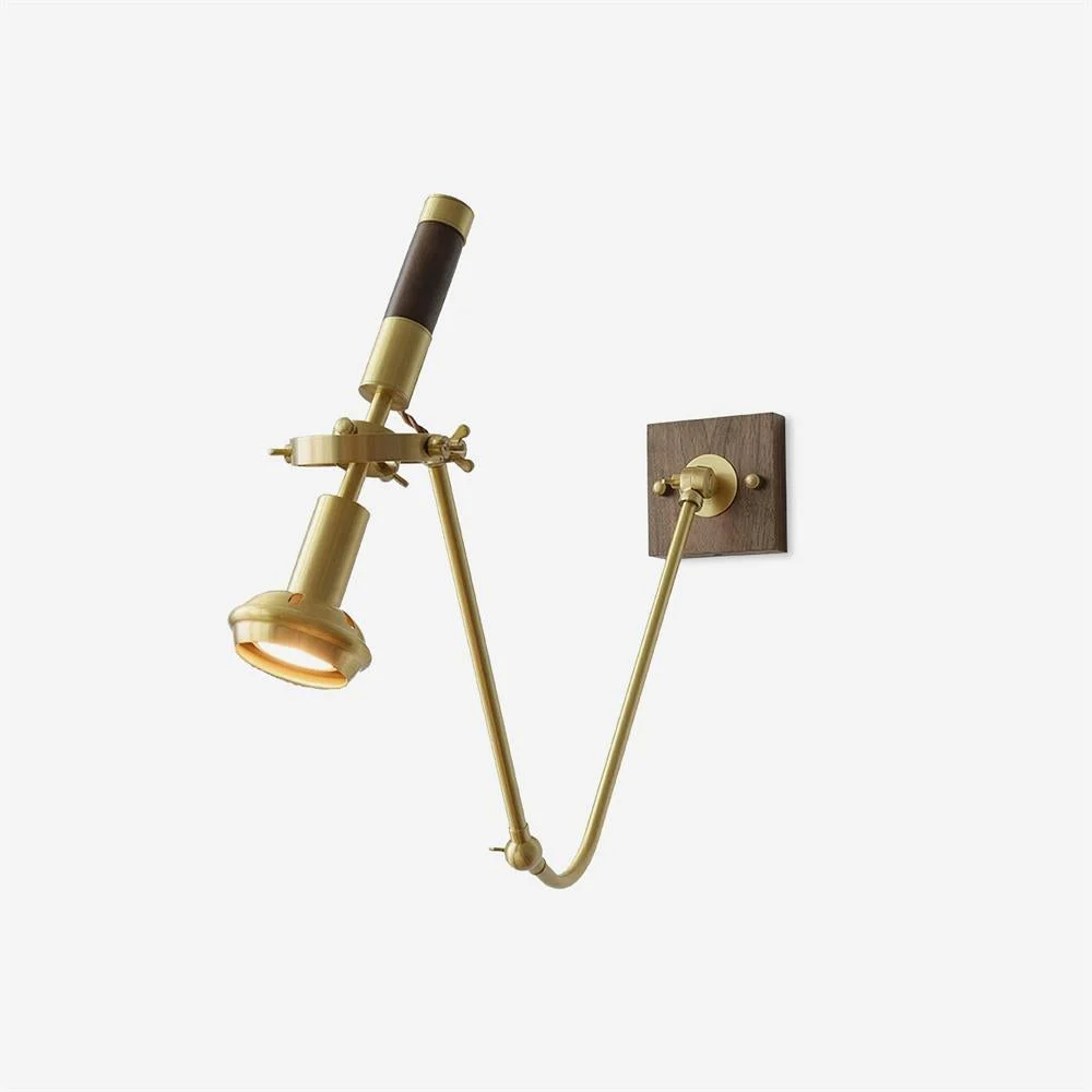 Lámpara de Pared Ajustable de Latón y Nogal, Vintage, Proyector Industrial para Tareas
