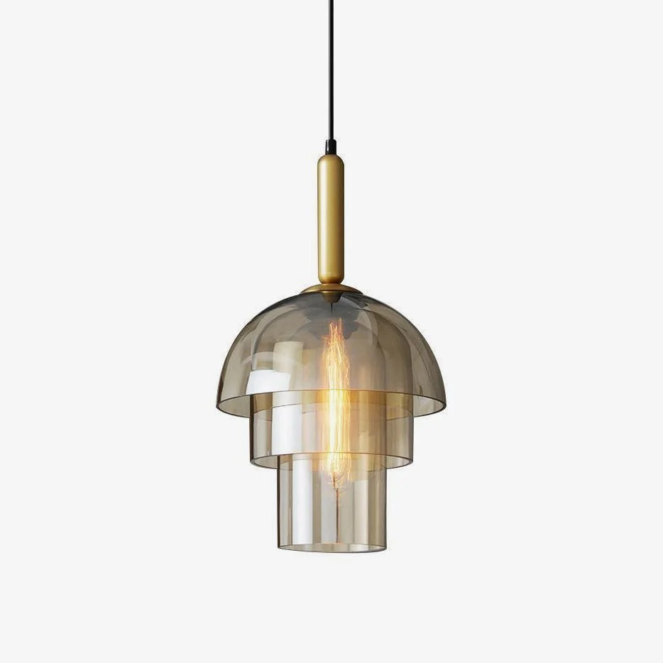 Lámpara Colgante Solara con Cúpula de Vidrio Color Coñac y Latón Estilo Mid-Century
