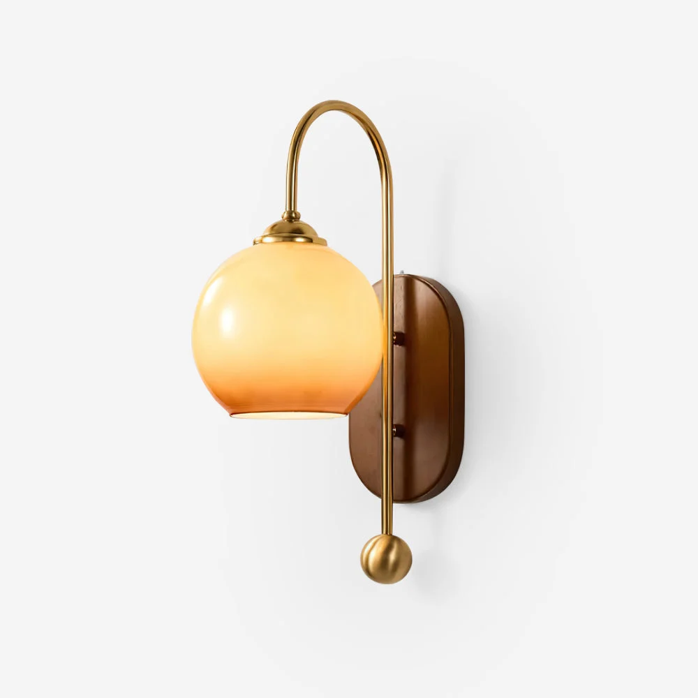 Apliques de pared Metal Cristal Suave Globo Madera Placa De Respaldo