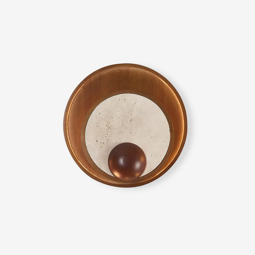 Ritta Lámpara de Pared de Travertino con Marco Circular de Madera