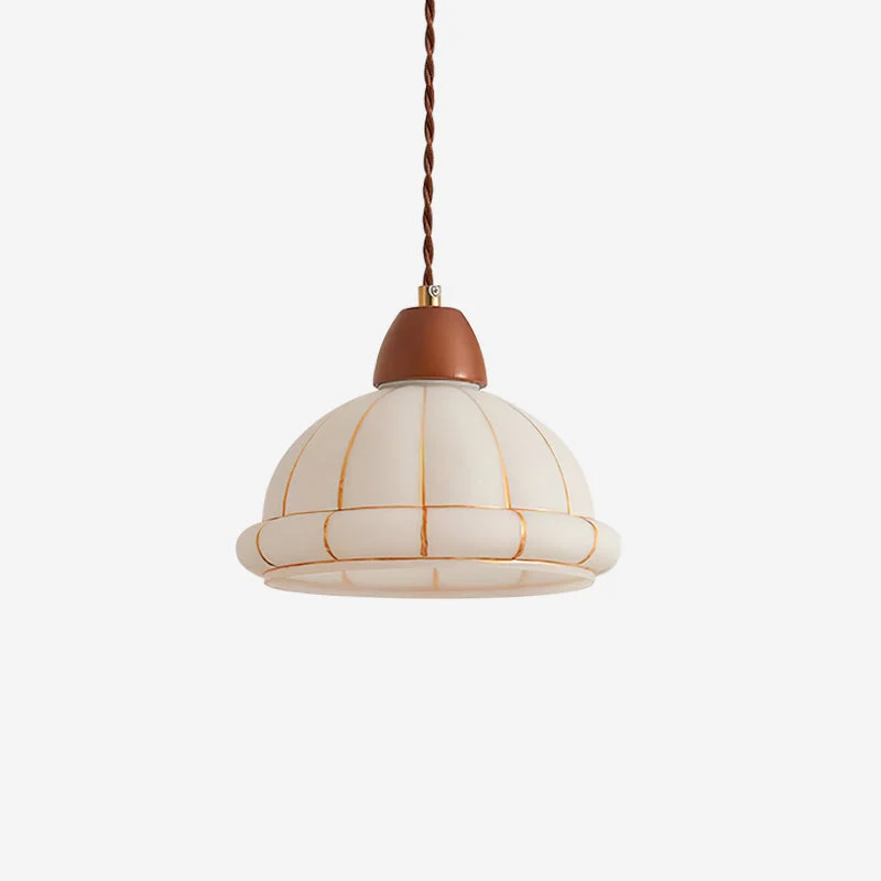 Lámpara Colgante Vidrio Cúpula Pantalla Nogal Acento Minimalista