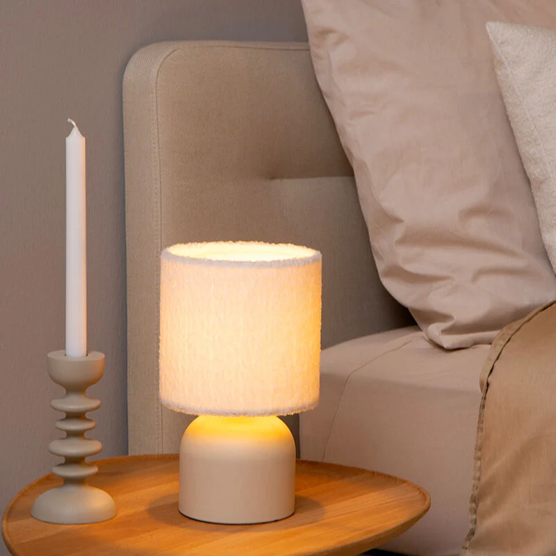 Lámpara de mesa vintage beige, Woolly, con interruptor