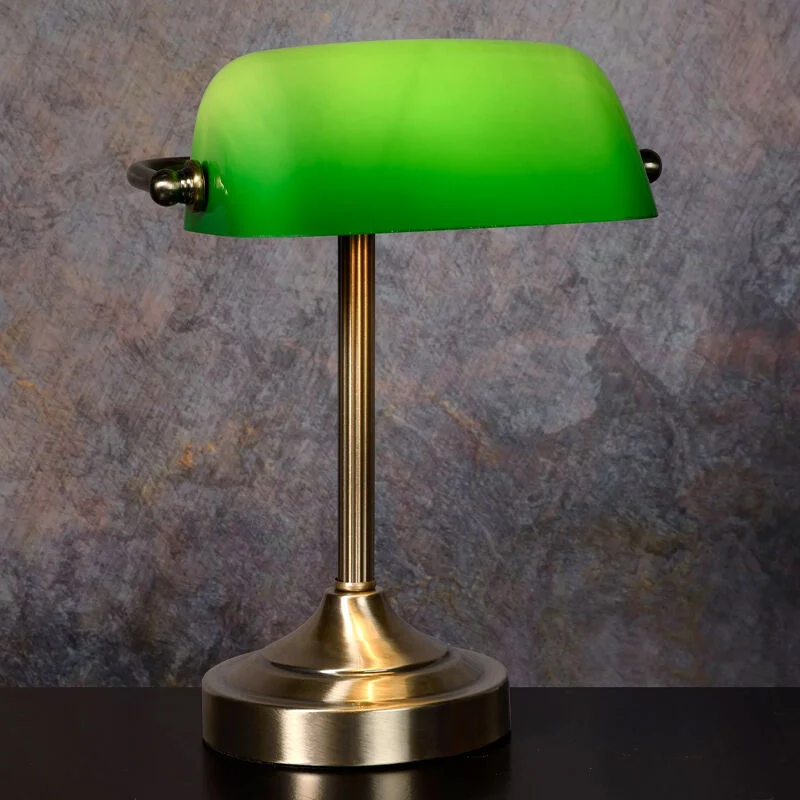 Lampada banquero antigua verde, Banker, con interruptor