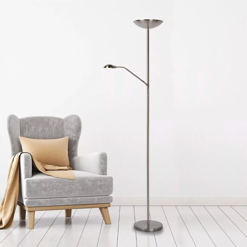 Lámpara de pie de lectura moderna cromada, Zenith, 20W, 3000K LED
