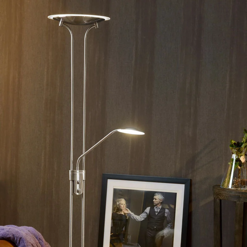 Lámpara de pie de lectura moderna cromada, Champion, 20W, 3000K LED