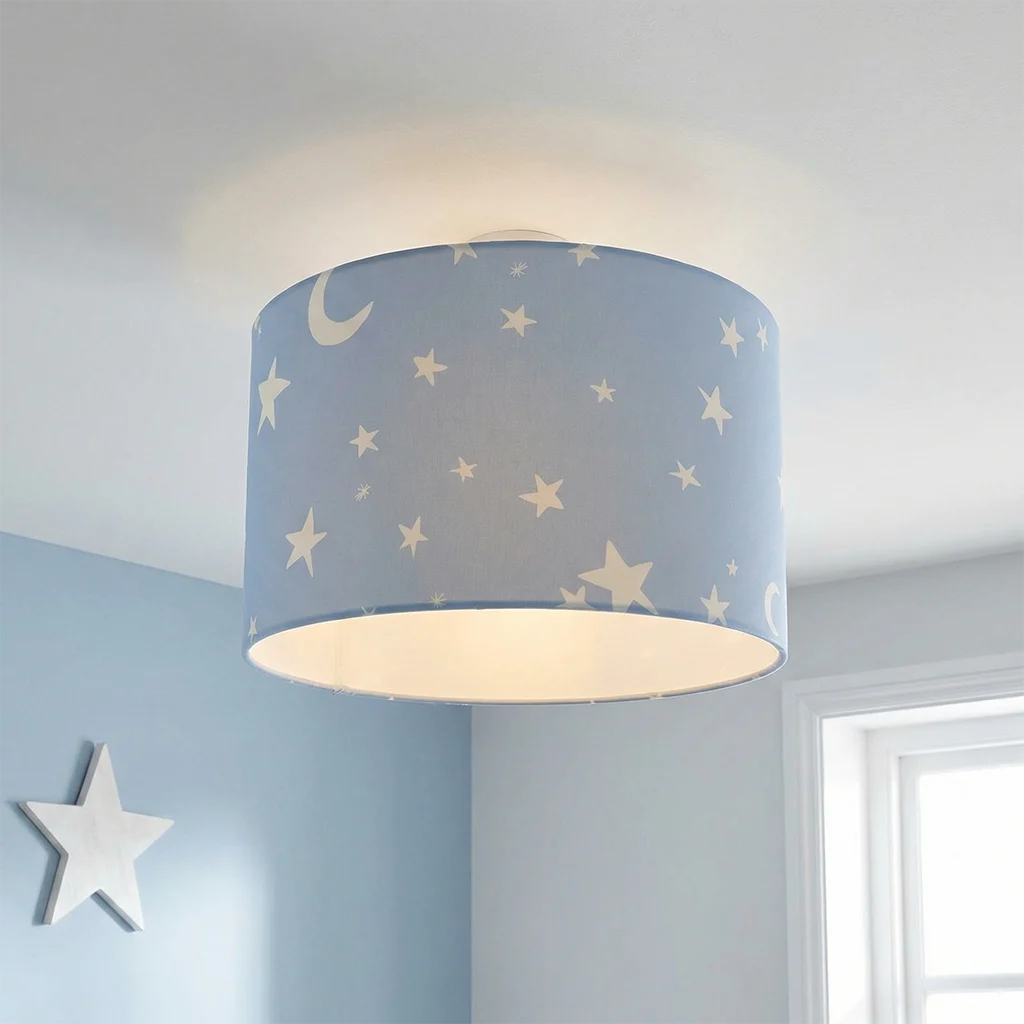 Lámpara de techo infantil azul de tela, Stars