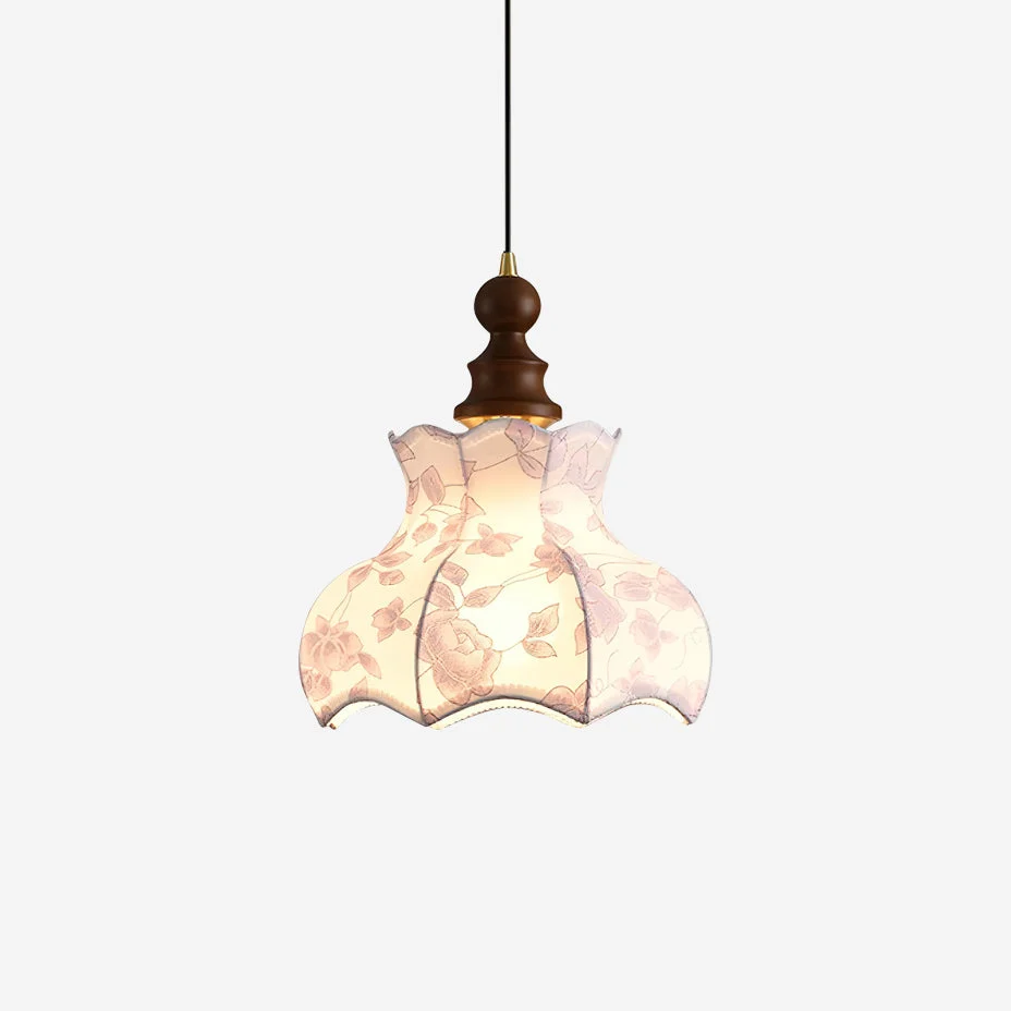 Lámpara Colgante Metal Tela Vintage Floral Elegante