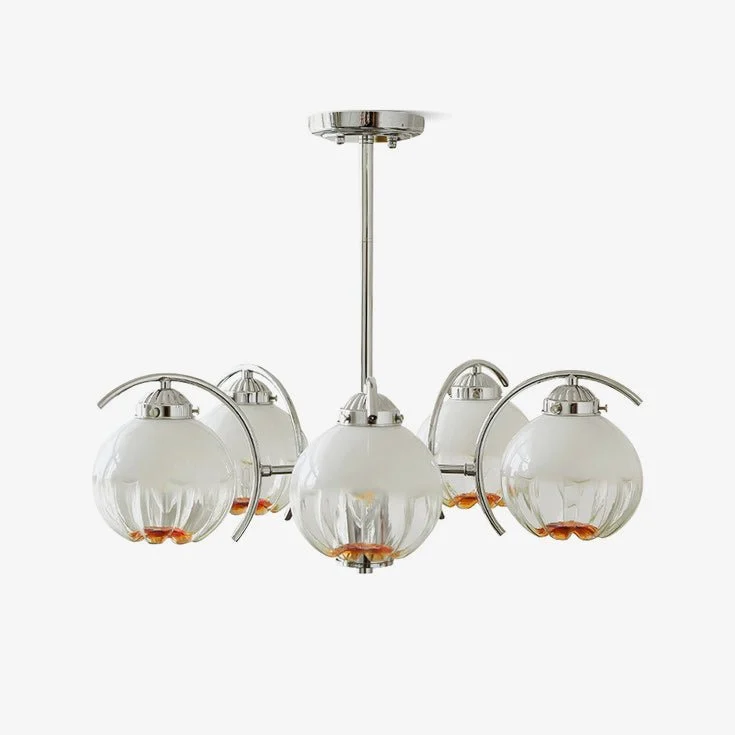 Araña De Luces Cromo Curvo Brazos Con Escarchado Globo Sombras