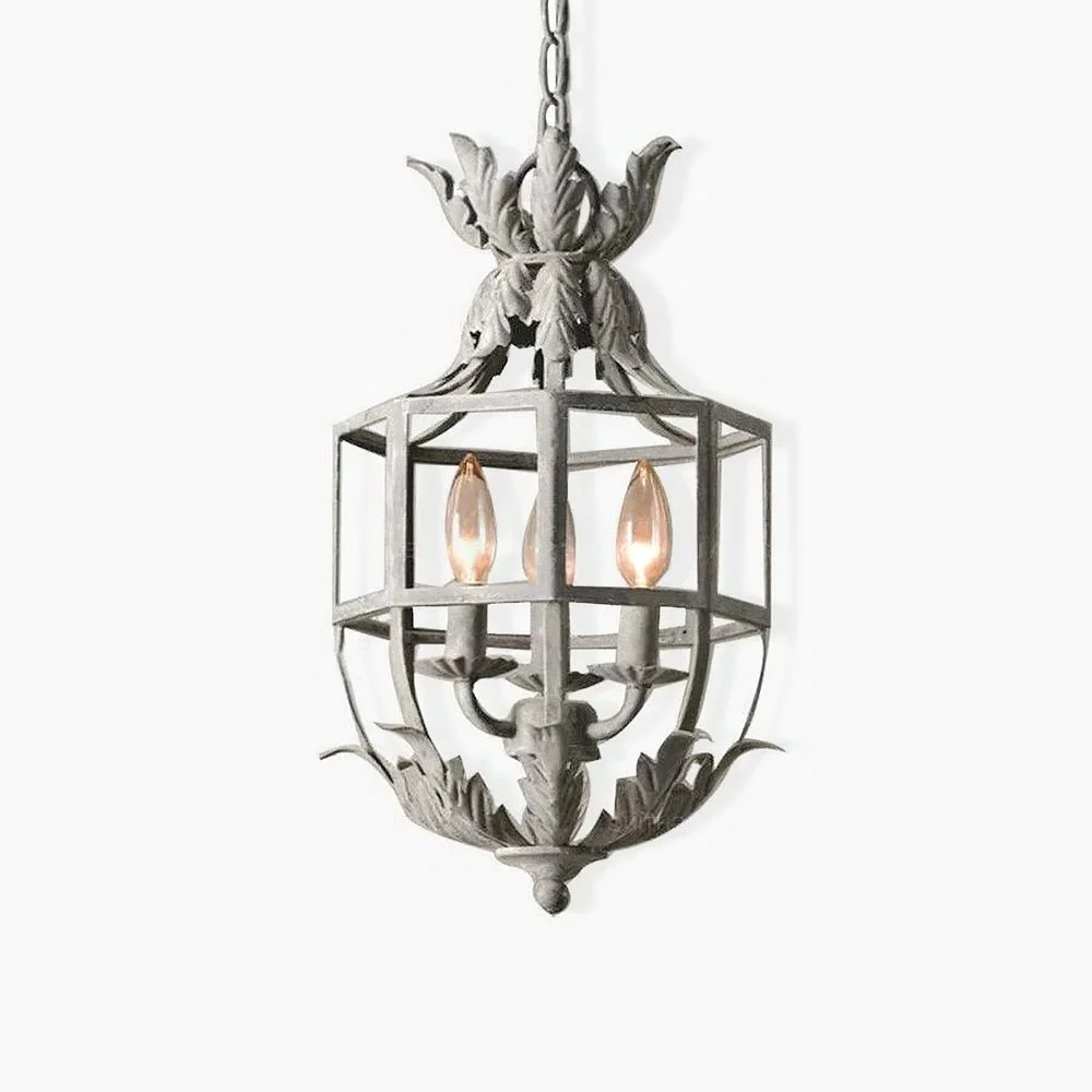 Lustra Lámparas de araña Retro de Jaula con Velas Gris