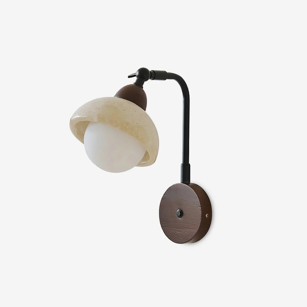 Solaro Lámpara de Pared de Travertino con Globo Blanco Opalescente