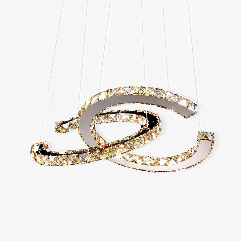 Lustra Chandelier de Cristal Doble C Moderno en Plata con 2 Anillos