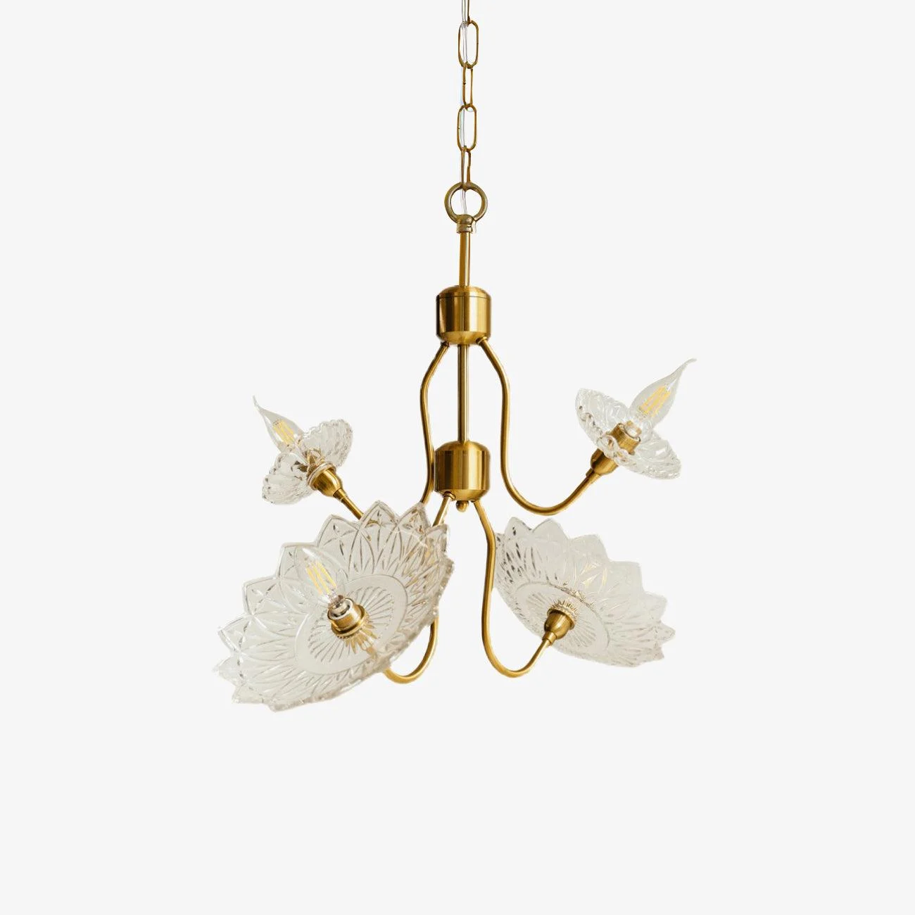 Lustra Araña De Luces Latón Cristal Floral Vintage