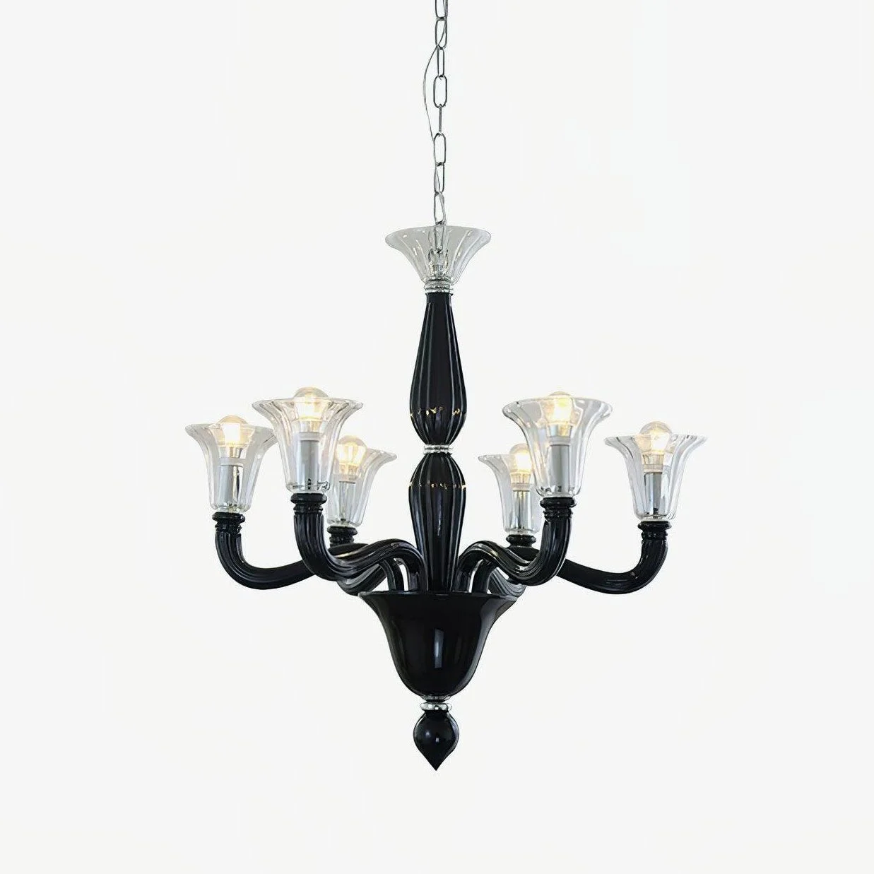Aurora Araña De Luces Negro Murano Vela Brazo Cristal Clásico