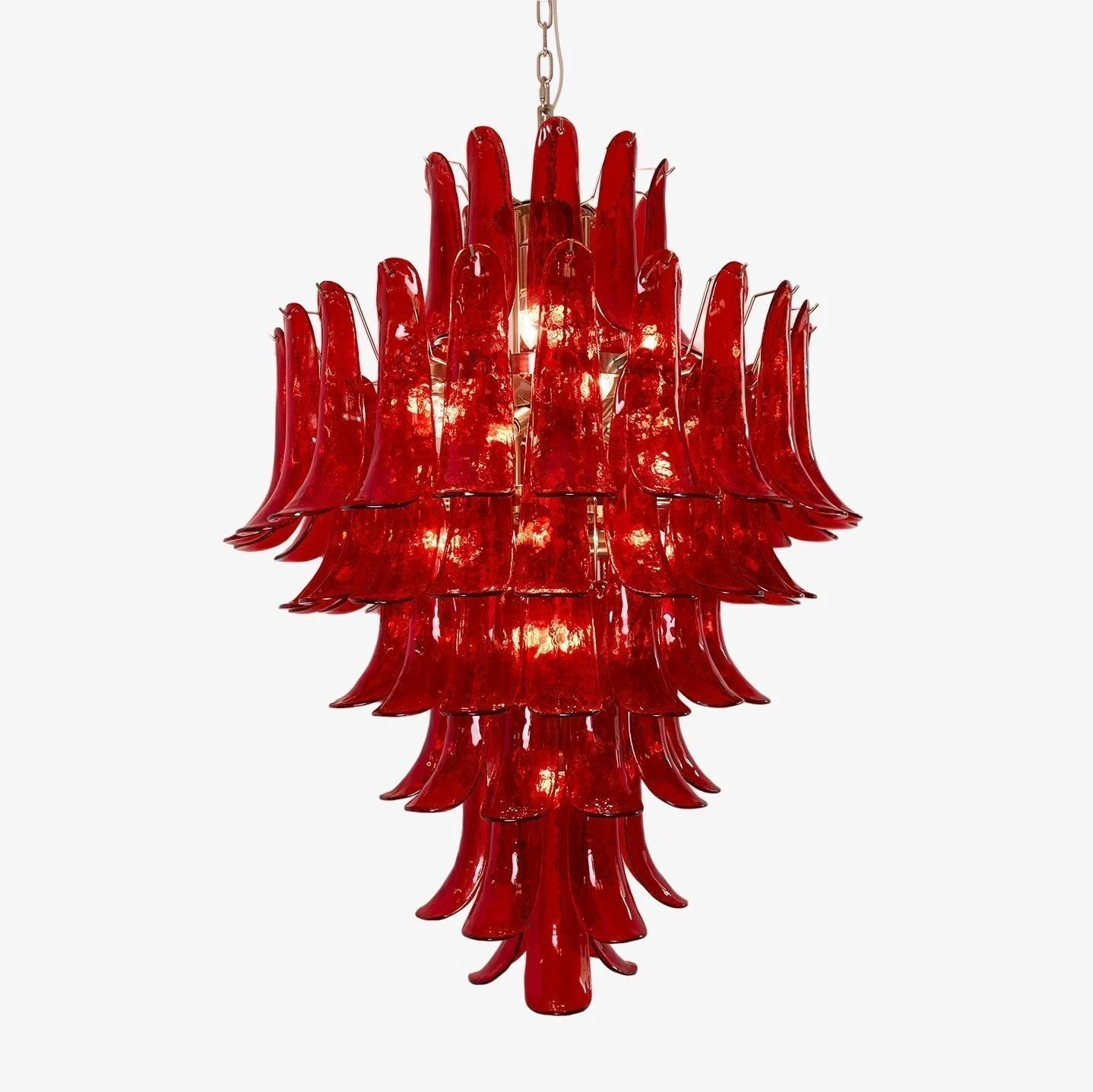 Aurora Araña De Luces Carmesí Murano Pétalos Negrita Arte Cristal