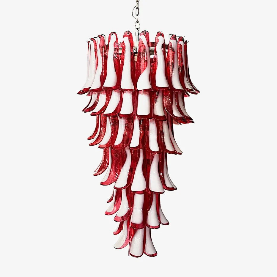 Aurora Araña De Luces Rojo Blanco Murano Espiral Pétalos