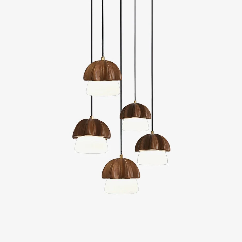 Lustra Lámpara Colgante de Racimo de Setas de Madera y Vidrio