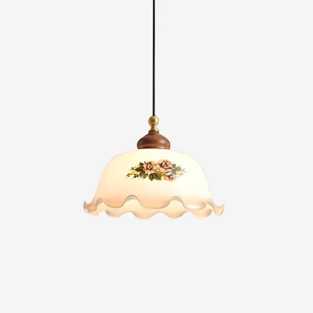 Belvia Lámpara Colgante Vintage Floral Vidrio Ondulado