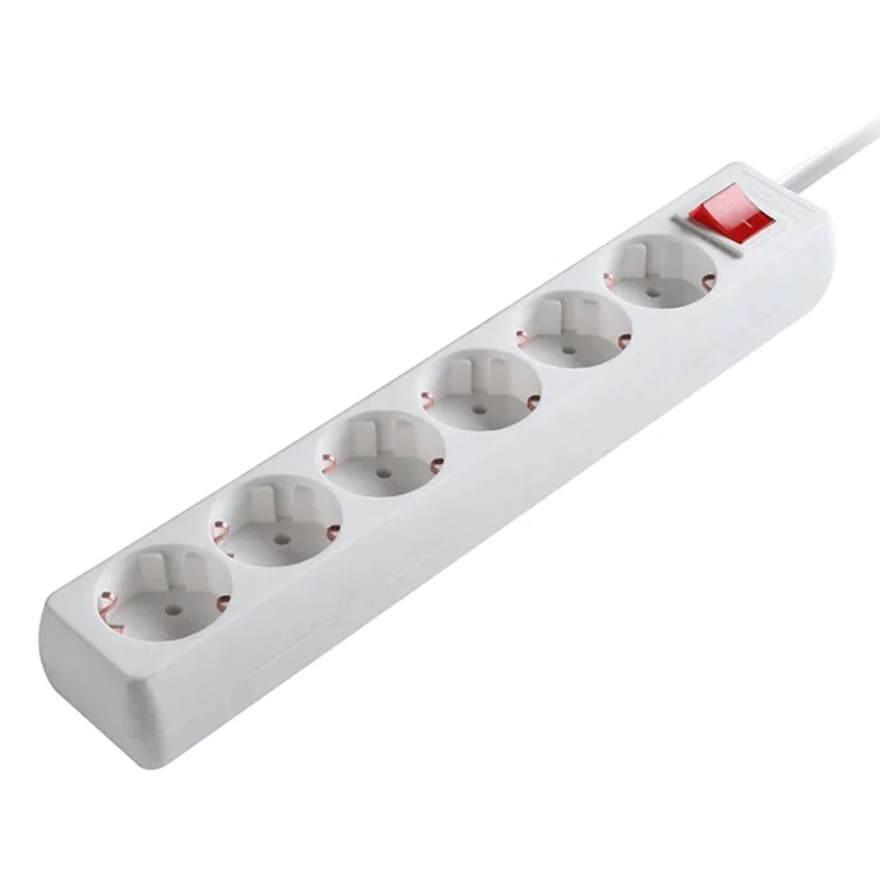Regleta 6 enchufes con interruptor 1,5 metros, blanco