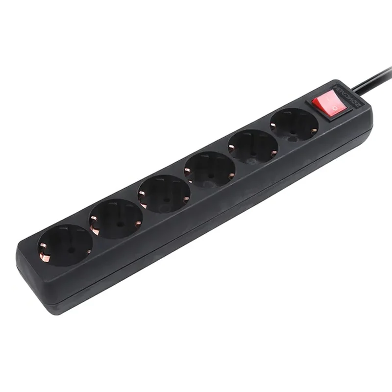 Regleta 6 enchufes con interruptor 3 metros, negro
