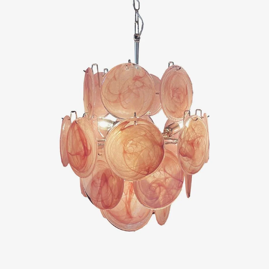 Aurora Araña De Luces Rosa Murano Cristal Disco Vintage Encanto