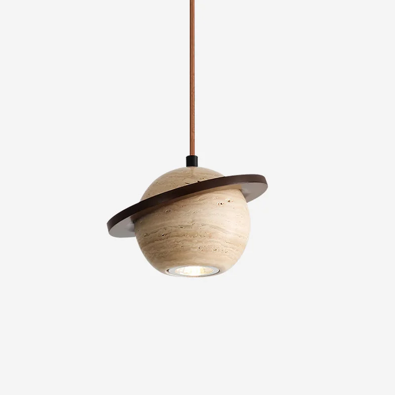 Vela Lámpara Colgante Travertino Planeta Madera Nogal