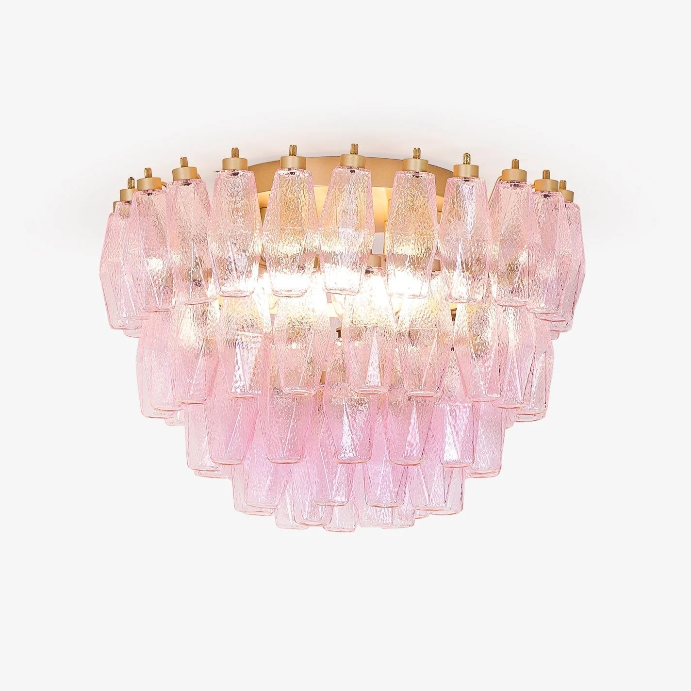 Aurora Lámparas de techo Poliedri Rosa Murano Cristal En Capas Flush Mount