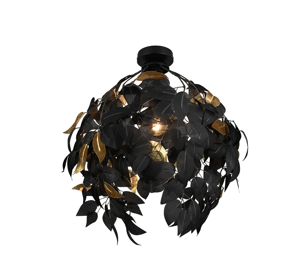 Plafón de techo Trio Leavy negro mate Ø38cm R60461032