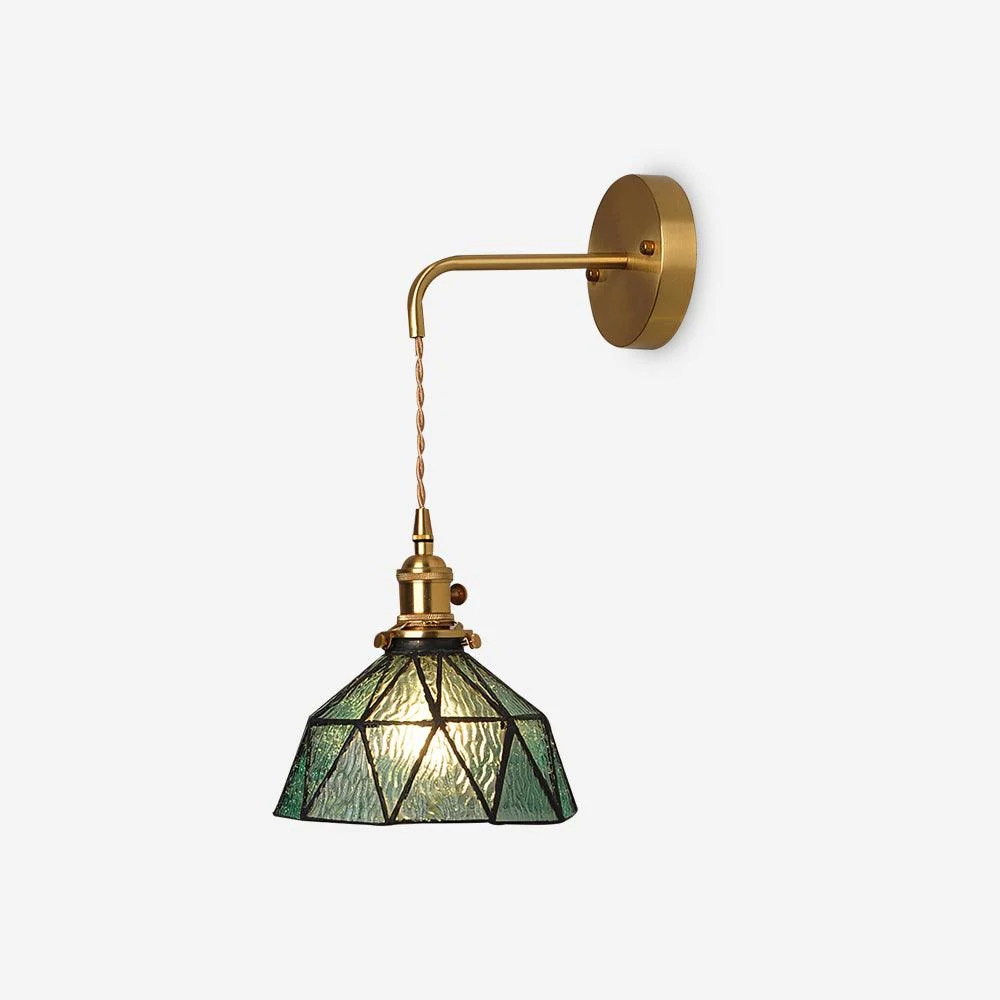 Lámpara de Pared Geométrica con Pantalla de Vidrio Templado, Brazo de Latón Vintage y Estilo Pastoral