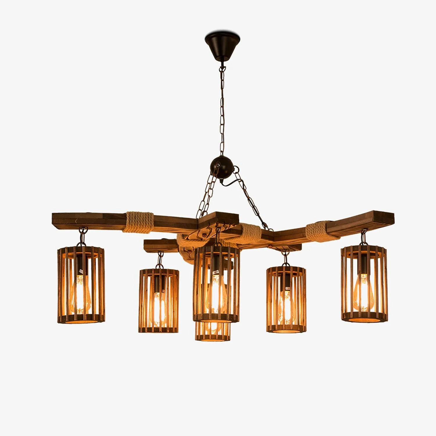 Lustra Lámparas de araña Retro Madera Maciza Industrial