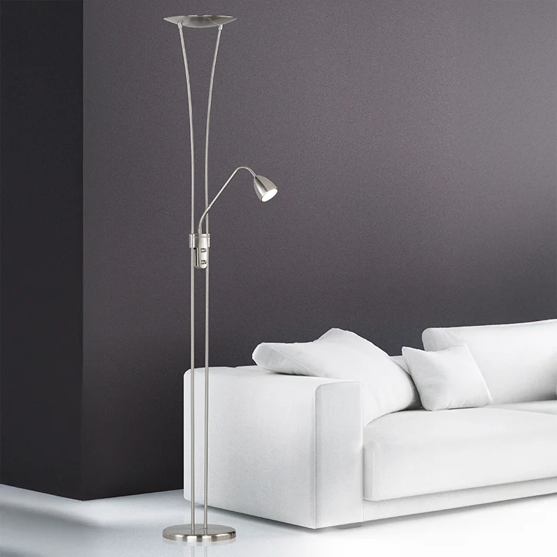 Lámpara de pie antigua níquel, Stijn, 20W, 3000K LED, con interruptor