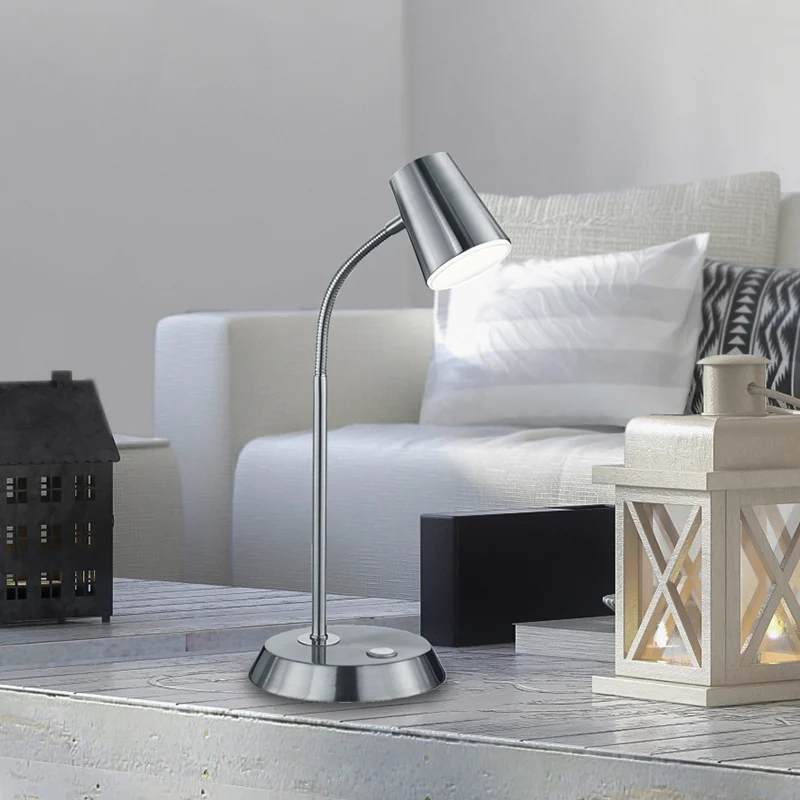 Lámpara de mesa de vidrio níquel, Laysha, 4,7W, 3000K LED, con interruptor