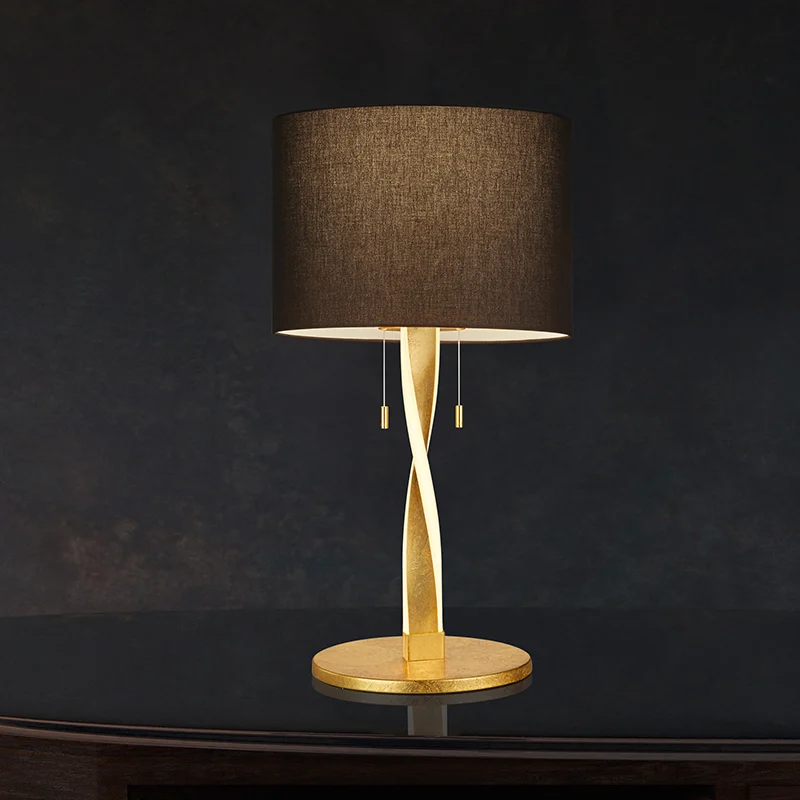 Lámpara de mesa moderna dorada, Ramten, 3W, 3000K LED, con interruptor de cuerda