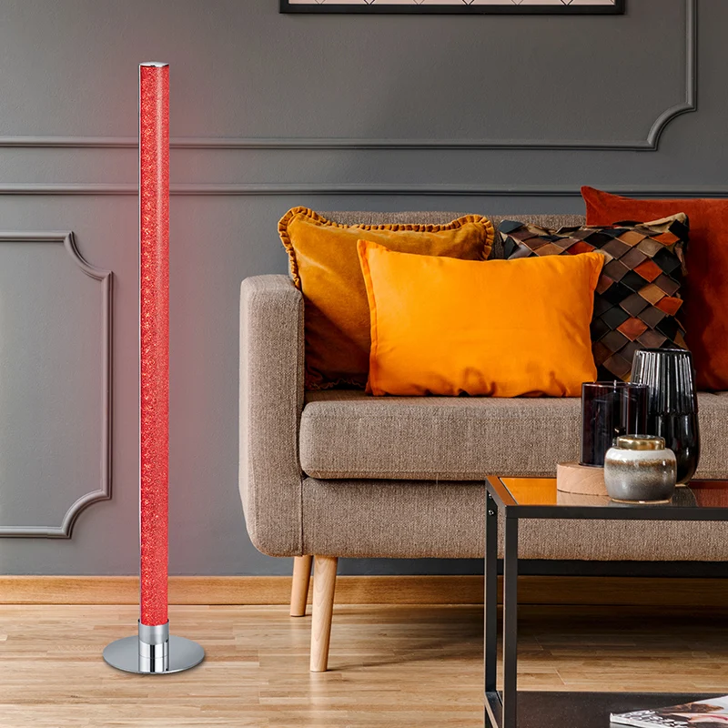 Lámpara de pie moderna cromada, Vacio, 10W, 3000K LED, con mando a distancia