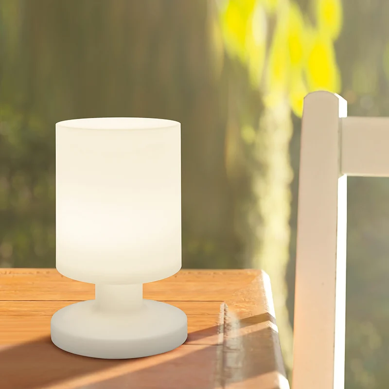 Lámpara de mesa exterior de plástico blanca, Wiesje, 1,5W, 3000K LED, IP44, con interruptor