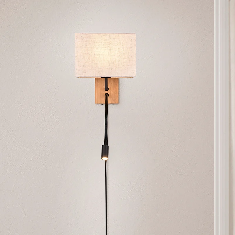 Aplique de madera blanco, Fransien, con interruptor